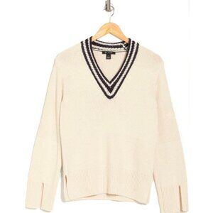 ✨St. John Collection Reverse Jersey Stripe Knit Sweater Cream/Blue - Size M